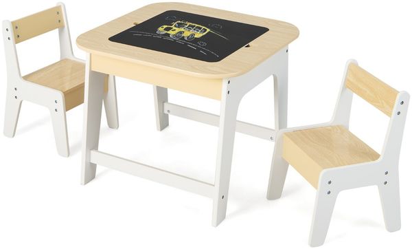 Kindertisch mit 2 Stühlen 3 TLG Kindersitzgruppe Holz mit Doppelseitiger Tischplatte