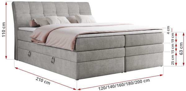 Boxspringbett, Stauraumbett, Bett mit Multipocket-Matratze und Topper - GOLD-10-KING - 180x200cm - Hellgrau Stoff - H4 Bild 5