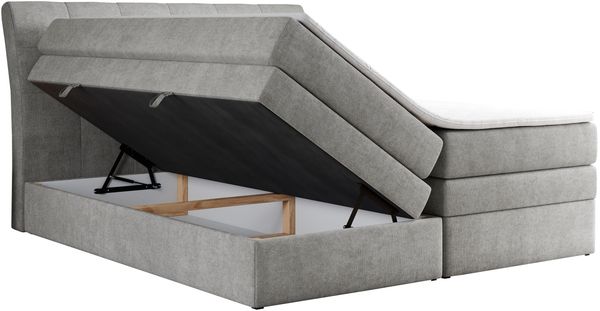 Boxspringbett, Stauraumbett, Bett mit Multipocket-Matratze und Topper - GOLD-10-KING - 180x200cm - Hellgrau Stoff - H4 Bild 4