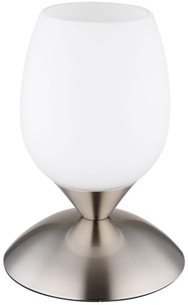 Tischleuchte nickel, Glas opal, Touchschalter, H 18 cm