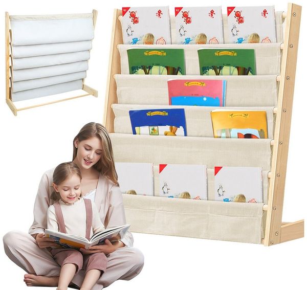 JEOBEST Bücherregal Kinder Bücherregal, Kinder-Bilderbuchregal, 7-Stöckige, Holz, Naturbeige