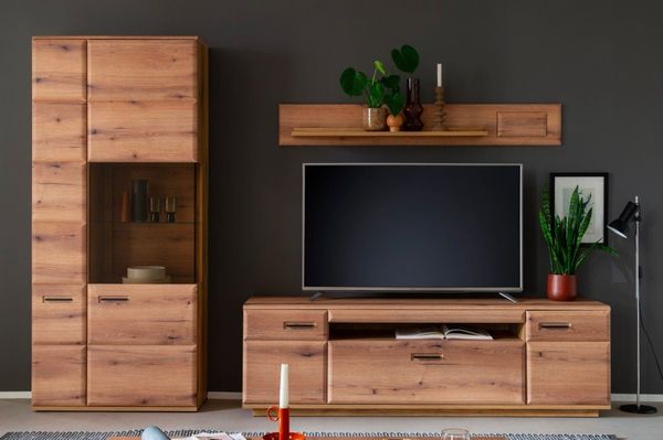 MCA furniture Wohnwand Wohnkombination Naxos 1, Eiche Evoke, 3-teilig, ohne Beleuchtung, (3-St), Wohnwand, Anbauwand, modern