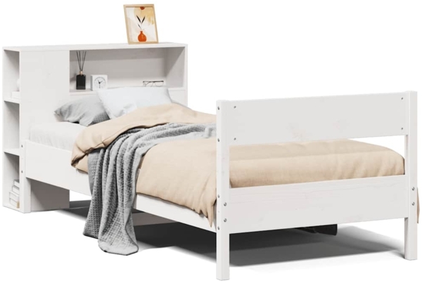 vidaXL Massivholzbett mit Regal ohne Matratze Weiß 90x200 cm Kiefer 3322967