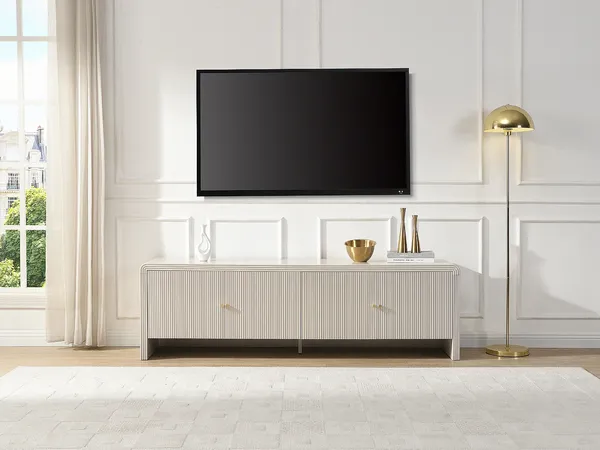 Vente-unique - MIRENALO TV unit Holz, Platte Beige - B 40 cm x H 55 cm x L 179,6 cm