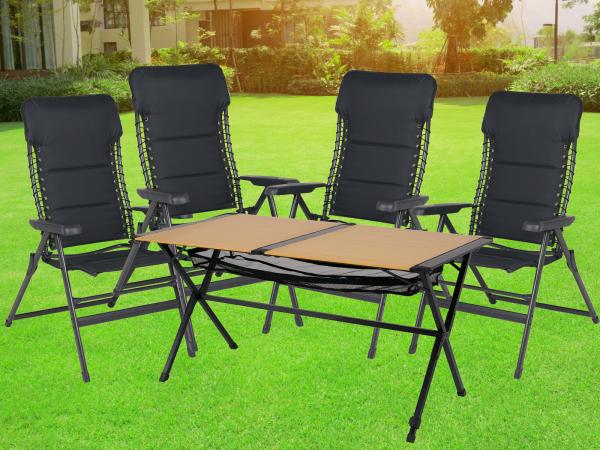 Camping SET: 4 Hochlehner Grau Klapptisch Bambus 140x80cm