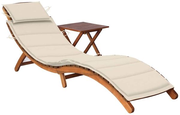 Sonnenliege, Gartenliege mit Tisch und Auflage Massivholz Akazie