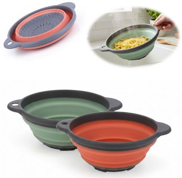 LS-LebenStil Küchensieb Flexibles Abtropfsieb Nudelsieb 23cm Rund faltbar Seiher mit Griffen, Kunststoff, (Silikon Plastiksieb für Camping Obst Gemüse Pasta Nudeln, 1-St, Kunststoffsieb Seiher mit Löchern zum Aufhängen in der Küche), Küchenhelfer Küche...