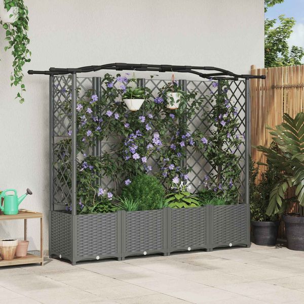 vidaXL Hochbeet mit Rankgitter und Dach Hellgrau 204 x 40 x 138 cm PP 42032586