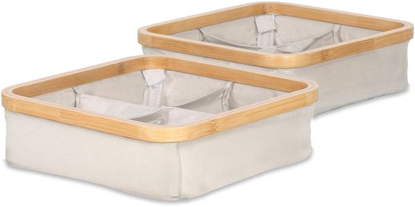 osoltus Badezimmer Box Nelson 2x Bambus Aufbewahrungskorb Beige 4 Fächer