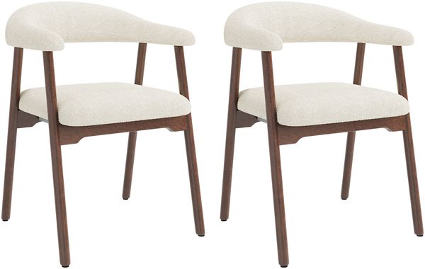 Merax Esszimmerstühle, (Set, 2 St), 2er Set Polsterstühle aus Massivholz, bequem und atmungsaktiv, Bouclé, Walnussholzfarbe + Beige