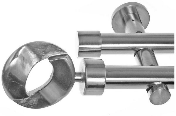 BASIT Gardinenstange Edelstahloptik 20mm mit Wandträgern 120 cm E83, Ø 20 mm, 2-läufig, verschraubt, Metall, H41 120 cm E83 Ring