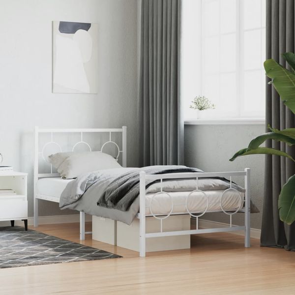 vidaXL Bettgestell mit Kopf- und Fußteil Metall Weiß 90x190 cm 376285