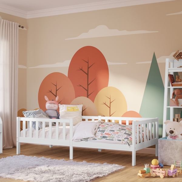 Bellabino 'Vere' Kinderbett 90x200 cm, weiß, Massivholz Kiefer, Jugendbett mit Rausfallschutz und Lattenrost Bild 1