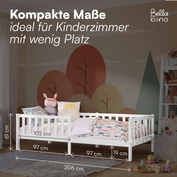 Bellabino 'Vere' Kinderbett 90x200 cm, weiß, Massivholz Kiefer, Jugendbett mit Rausfallschutz und Lattenrost Bild 7