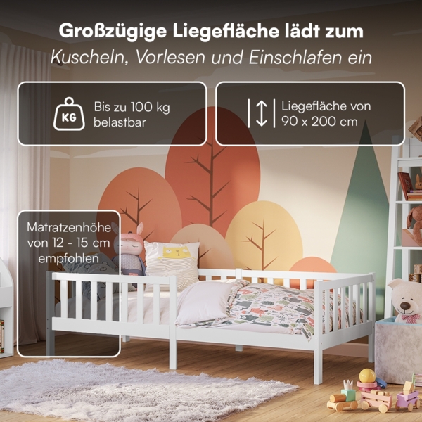 Bellabino 'Vere' Kinderbett 90x200 cm, weiß, Massivholz Kiefer, Jugendbett mit Rausfallschutz und Lattenrost Bild 5
