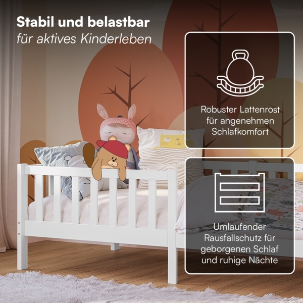 Bellabino 'Vere' Kinderbett 90x200 cm, weiß, Massivholz Kiefer, Jugendbett mit Rausfallschutz und Lattenrost Bild 4