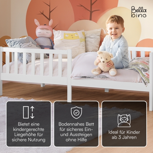 Bellabino 'Vere' Kinderbett 90x200 cm, weiß, Massivholz Kiefer, Jugendbett mit Rausfallschutz und Lattenrost Bild 3