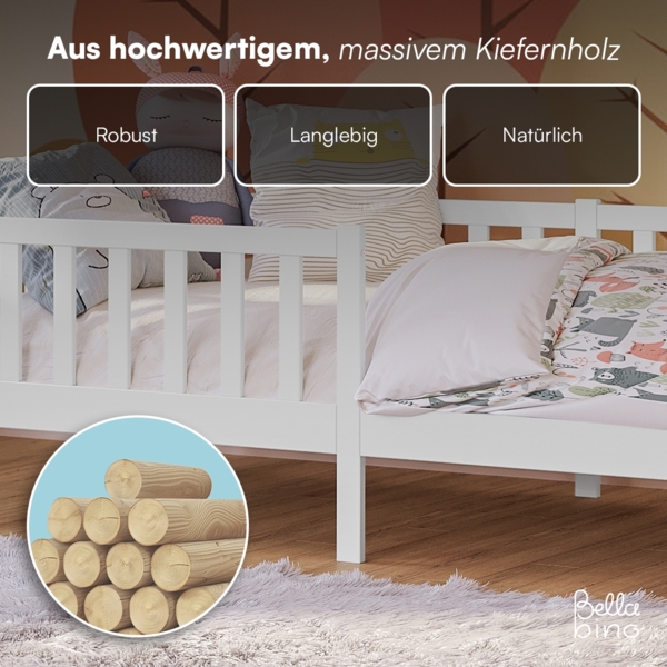 Bellabino 'Vere' Kinderbett 90x200 cm, weiß, Massivholz Kiefer, Jugendbett mit Rausfallschutz und Lattenrost Bild 6