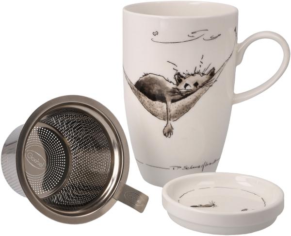 Goebel Teetasse mit Deckel und Sieb Peter Schnellhardt - Mittagspause, Becher, Fine Bone China, Bunt, 450 ml, 26500271