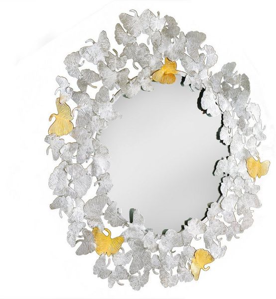 riess-ambiente Wandspiegel GINKGO LEAFS XL 90cm gold / silber (1-St), Wohnzimmer · Metall · rund · Dekoration · mit Rahmen · Handmade
