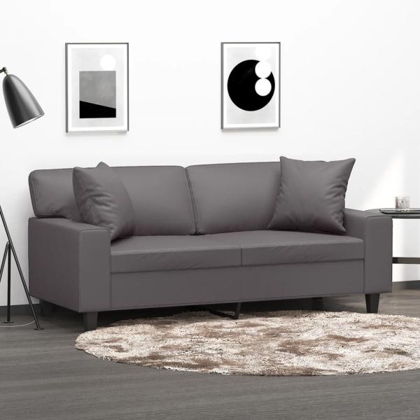 vidaXL 2-Sitzer-Sofa mit Zierkissen Grau 140 cm Kunstleder 3200868