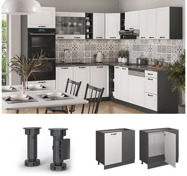 Eckunterschrank R-Line Weiß Landhaus 86 cm ohne Arbeitsplatte Vicco Bild 2