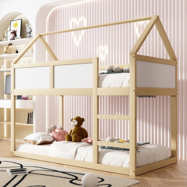 Merax Etagenbett (1-St), Hochbett 90x200cm mit Leiter & Dach, Massivholz Kinderbett Jugendbett Bild 5