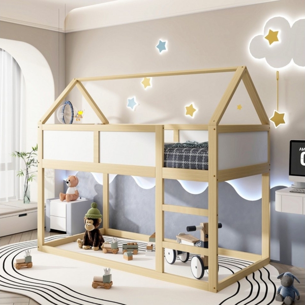 Merax Etagenbett (1-St), Hochbett 90x200cm mit Leiter & Dach, Massivholz Kinderbett Jugendbett Bild 2