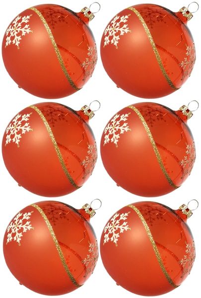 Weihnachtskugeln Set, 6 orange Kugeln Ø 8cm Kristallwelle, Thüringer Glas Weihnachtsschmuck