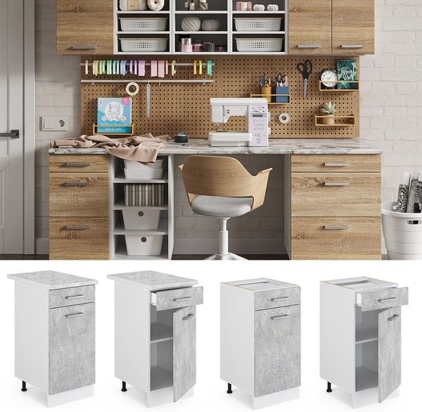 Unterschrank R-Line Beton 40 cm mit Schublade, ohne Arbeitsplatte Vicco Bild 2