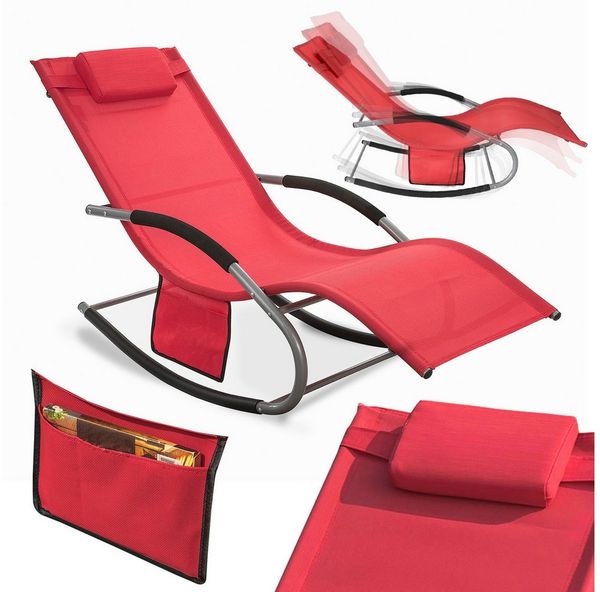 SoBuy Swingliege Gartenliege mit Tasche und Kopfkissen atmungsaktiv und luftig Schaukelliege Sonnenliege Liegestuhl für Gärten, Höfe, Strände, Balkone Rot 150 kg Belastung OGS28-R
