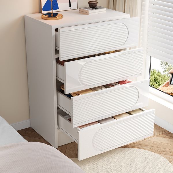 Kommode 60 x 38,5 x 85 cm mit 4 Schubladen, MDF und Holzwerkstoff, weiße Hochglanz-Fronten