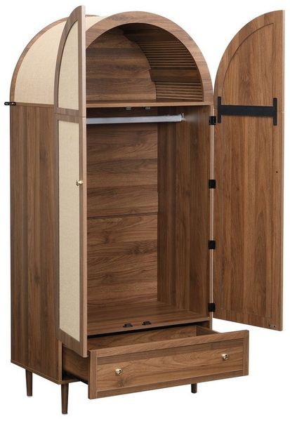 MODFU Kleiderschrank mit Walnussoptik (Garderoben-Set, 1-St, Walnussoptik) Stofftüren, Schublade