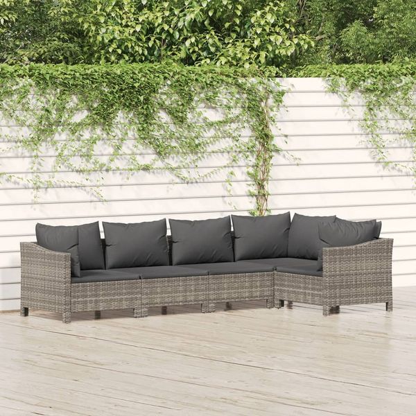 vidaXL 5-tlg. Garten-Lounge-Set mit Kissen Grau Poly Rattan 3187274