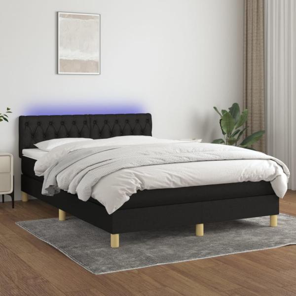 vidaXL Boxspringbett mit Matratze & LED Schwarz 140x190 cm Stoff 3133951