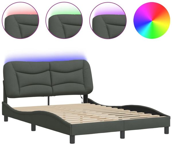 Doppelbett, Bettgestell Modernen mit LED ohne Matratze Dunkelgrau 140x190 cm Stoff d1389e