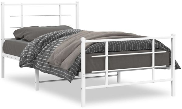 vidaXL Bettgestell mit Kopf- und Fußteil Metall Weiß 100x200 cm 355623