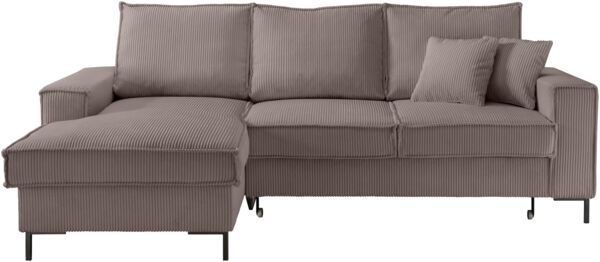 Polsterecke >Rube< Schlaffunktion, Stauraum, Cord grau-braun - 240x92x150cm (BxHxT)