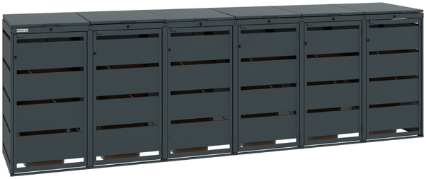 MBOX24 Classic Mülltonnenbox für 6 Mülltonnen (120L) aus verzinktem Stahl, 6er Metall Mülltonnenverkleidung in Anthrazit, robust & wetterfest