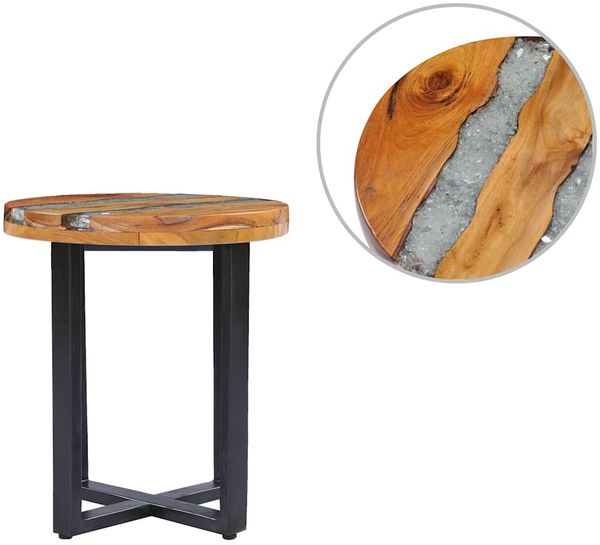 Couchtisch, Sofatisch 40 x 45 cm Massivholz Teak und Polyresin