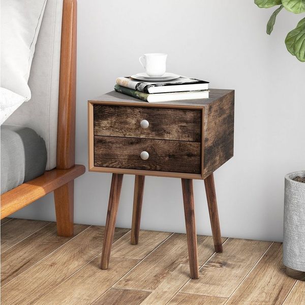 COSTWAY Nachttisch (1-St), Nachtschrank mit 2 Schubladen, 40x40x59,5cm