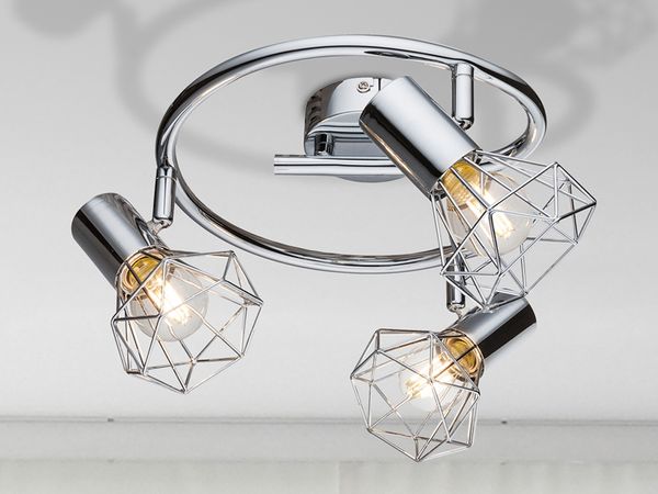 LED Deckenstrahler 3-flammig, Gitter Silber Chrom Industrial, Ø 25cm
