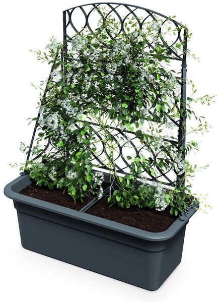 Spetebo Blumenkasten Kunststoff Blumenkasten anthrazit mit Rankgitter - 80x59 cm (Anzahl, 1 St, Stück), Rank-Pergola abnehmbar