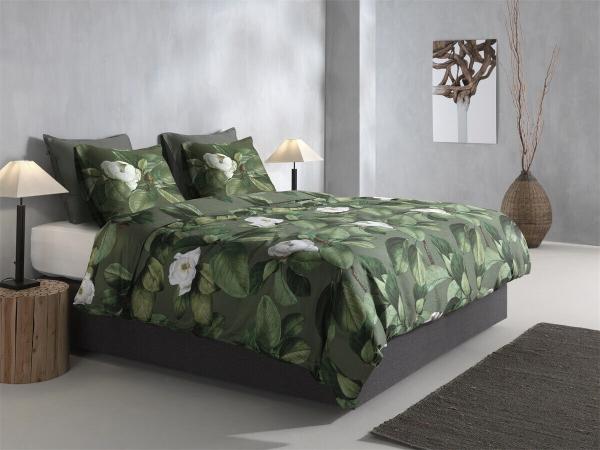 Zo! Home Mako-Satin Bettwäsche 155x220 Kelly green Blätter Blumen grün