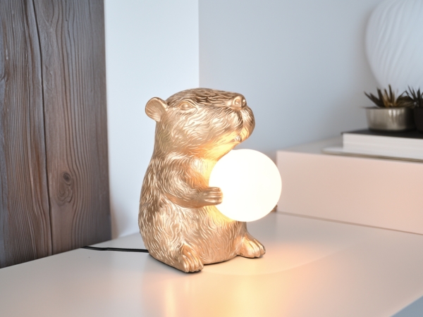 Besondere LED Tischleuchte kleine Capybara Lampe Gold, Höhe 25cm