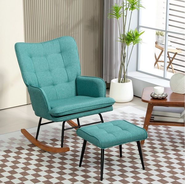 HOMCOM Schaukelsessel Stillsessel mit Hocker (Schaukelstuhl, 2-St, Schwingsessel), für Wohnzimmer, Schlafzimmer, 64L x 89B x 90H cm, Dunkelgrün