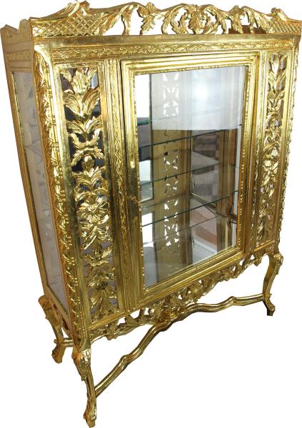 Casa Padrino Barock Glas Vitrine Gold H155 x 116 x 41.5 cm Barockvitrine Vitrinenschrank Möbel