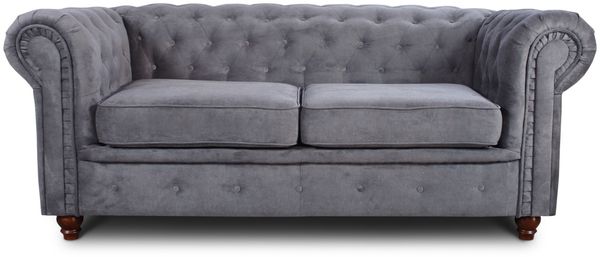 Sofa Chesterfield Asti 2-Sitzer, Couchgarnitur 2-er, Sofagarnitur, Couch mit Holzfüße, Polstersofa - Glamour Design (Grau (Capri 09))