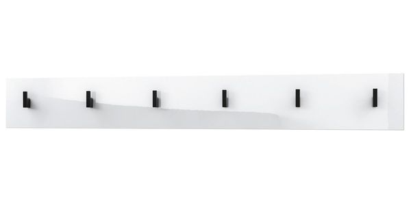 Vladon Garderobenpaneel Linea V1 (Wandgarderobe, mit 6 Kleiderhaken), Weiß Hochglanz (110,5 x 14,5 x 3,5 cm)