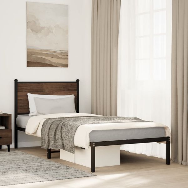 vidaXL Metallbett ohne Matratze Braun Eichen-Optik 90x200 cm 4007758